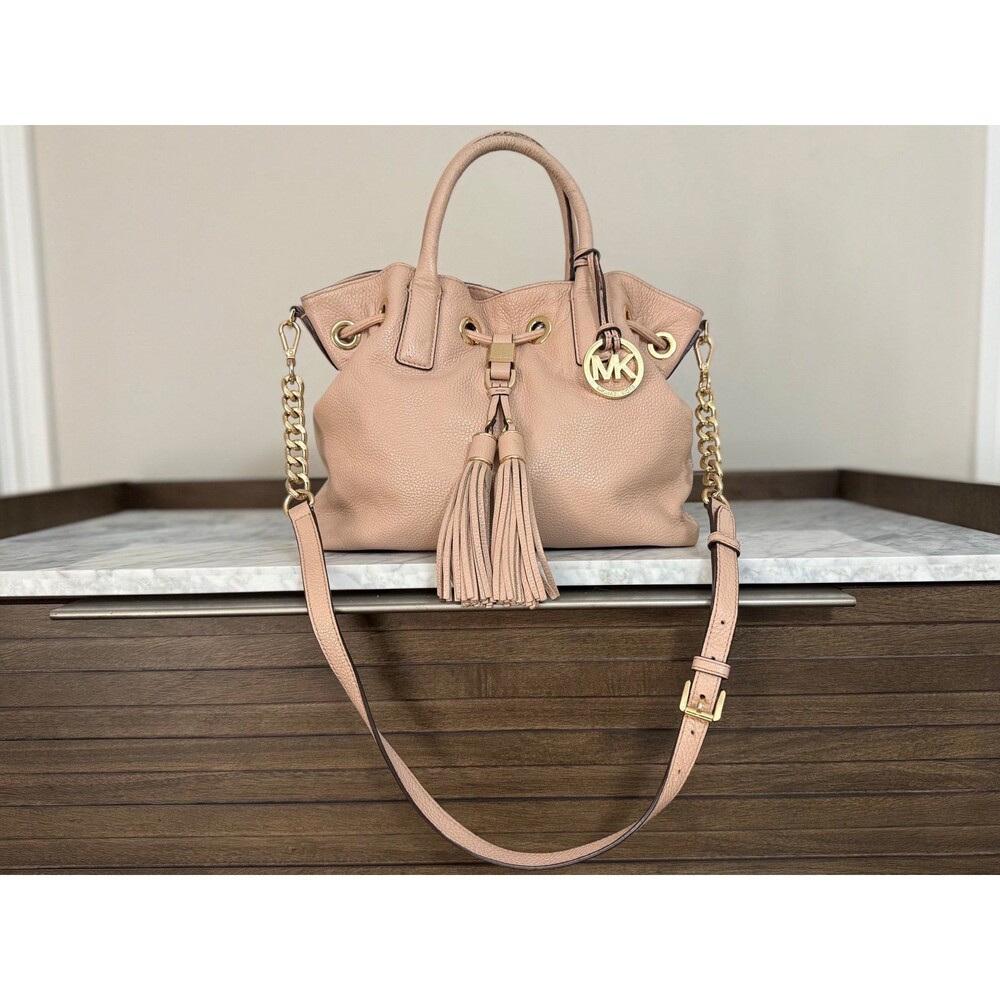 Michael Kors Blush Pink & Gold Pebbled Real Leather Satchel Purse (Used)